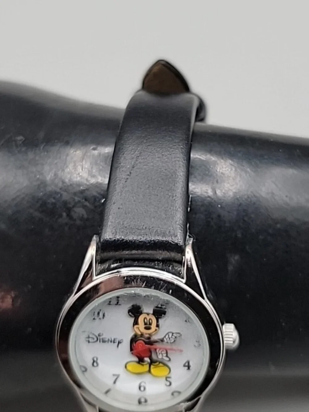 Vintage Disney Mickey Mouse Watch Silver Tone, Hadley-Roma Leather Strap - Runs